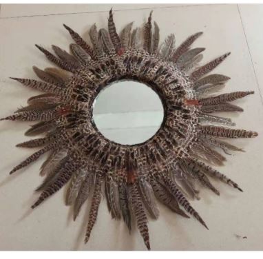 [WHD-CMIRPHRN20--N] Wall Decor Mirror with Pheasant 6 inch Mirror 18-20 inch DIA --Natural