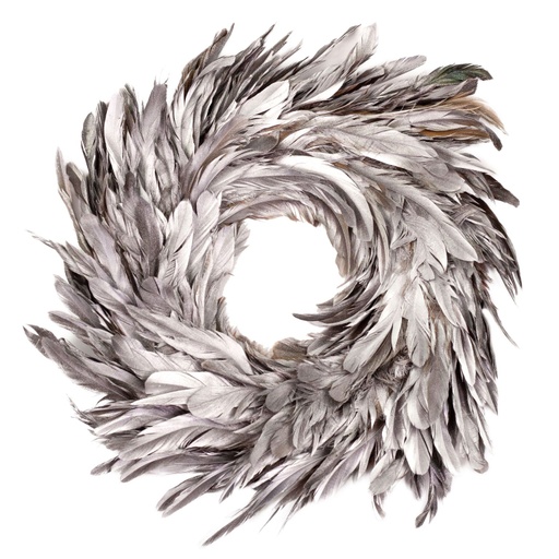 [WRXHBG18--SLV] Rooster Feather Gilded Metallic Wreath 14 inch Diameter --Silver